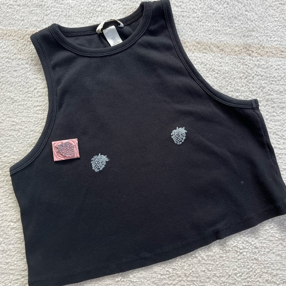 Blackberry Boobies Block Printed Black Tank